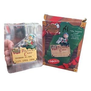 Vintage Enesco Ornament TREASURY CARD Collectors Club Retros 90s Christmas Elf